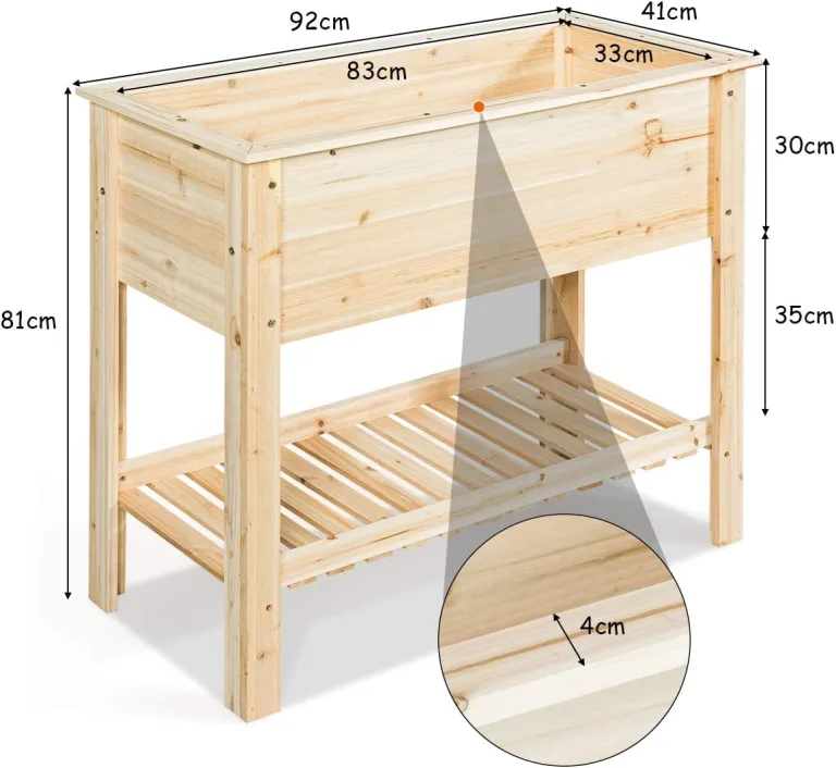 GOPLUS Hochbeet ohne Rollen, Gartenbeet mit Ablage & Abflusslöcher, Pflanzbeet aus Tannenholz für Garten & Terrasse, Natur (ohne Rollen, 92x41x81cm) – Bild 7