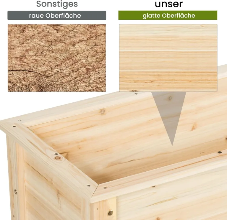 GOPLUS Hochbeet ohne Rollen, Gartenbeet mit Ablage & Abflusslöcher, Pflanzbeet aus Tannenholz für Garten & Terrasse, Natur (ohne Rollen, 92x41x81cm) – Bild 8
