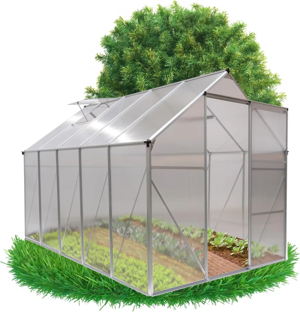 GRINDI - Gewächshaus klein 5,9 m² Viola IIII - Gartenhaus - Carport Aluminium - Dachfenster - Polycarbonat Hohlkammerplatten - Growzelt - Tomatengewächshaus - Anlehngewächshaus Winterfest