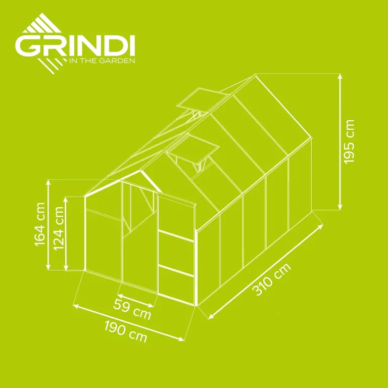 GRINDI - Gewächshaus klein 5,9 m² Viola IIII - Gartenhaus - Carport Aluminium - Dachfenster - Polycarbonat Hohlkammerplatten - Growzelt - Tomatengewächshaus - Anlehngewächshaus Winterfest – Bild 5