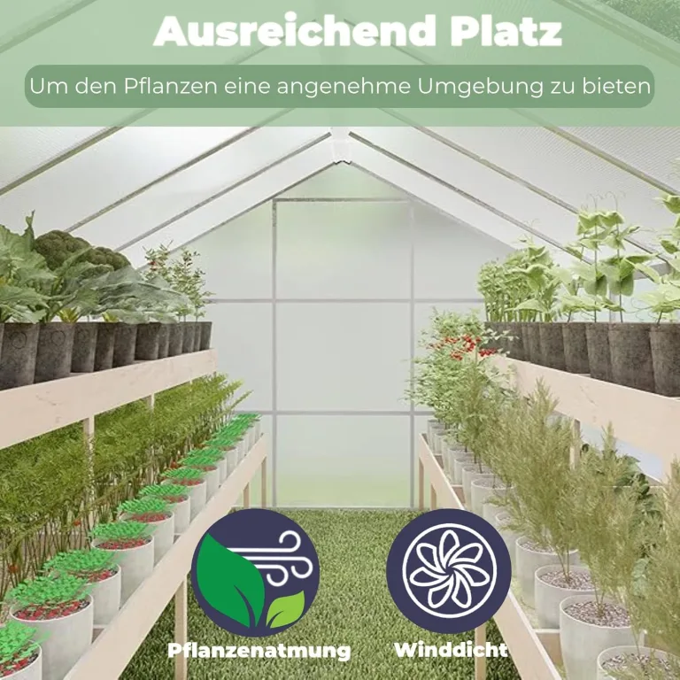 Gewächshaus Aluminium für den Garten |Mit 8 cm dickeres Fundament| 182*190*195 cm | Vielseitig nutzbar als Treibhaus Gartenhaus winterfest Aufzucht Tomatenhaus Frühbeet und Pflanzenhaus silber – Bild 7