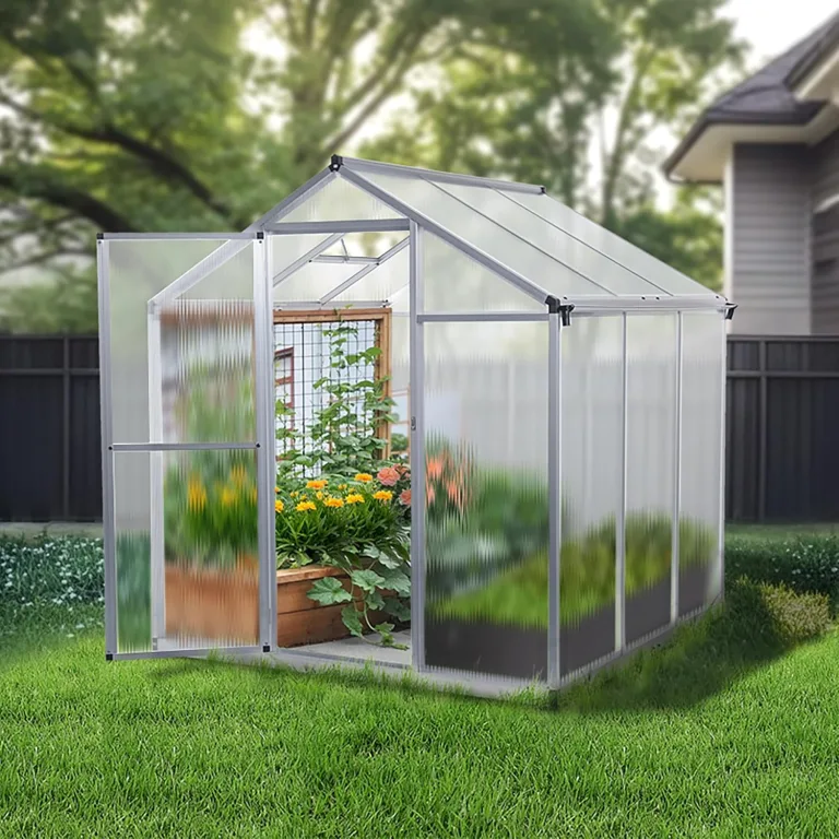 Gewächshaus Aluminium für den Garten |Mit 8 cm dickeres Fundament| 182*190*195 cm | Vielseitig nutzbar als Treibhaus Gartenhaus winterfest Aufzucht Tomatenhaus Frühbeet und Pflanzenhaus silber – Bild 8