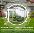 Gewächshaus Aluminium für den Garten |Mit 8 cm dickeres Fundament| 182*190*195 cm | Vielseitig nutzbar als Treibhaus Gartenhaus winterfest Aufzucht Tomatenhaus Frühbeet und Pflanzenhaus silber - Thumbnail 6