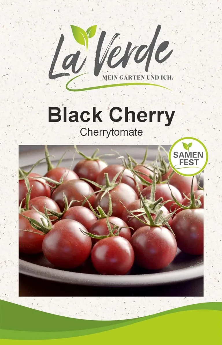 La Verde MEIN GARTEN UND ICH. Black Cherry Tomatensamen für ca. 10 Pflanzen, aromatische Kirschtomate, süß-fruchtige Früchte, Saatgut ohne Gentechnik – Bild 1