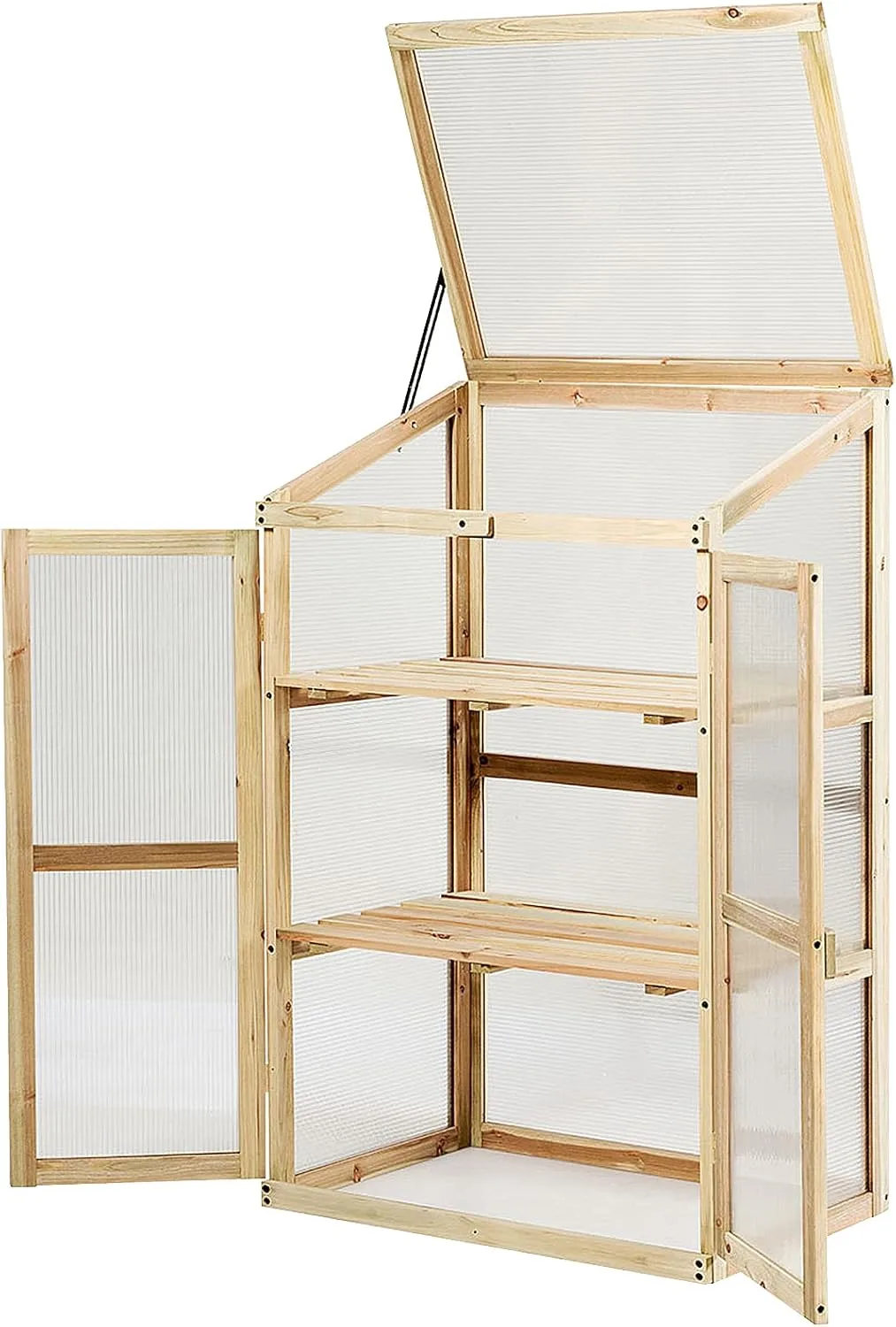 GIANTEX Frühbeet Mini-Gewächshaus, Frühbettkasten Treibhaus Holzrahmen, Bettkasten mit geneigtem Dach, Gewächshaus Pflanzenbeet für Garten Balkon (60x45x100 cm)