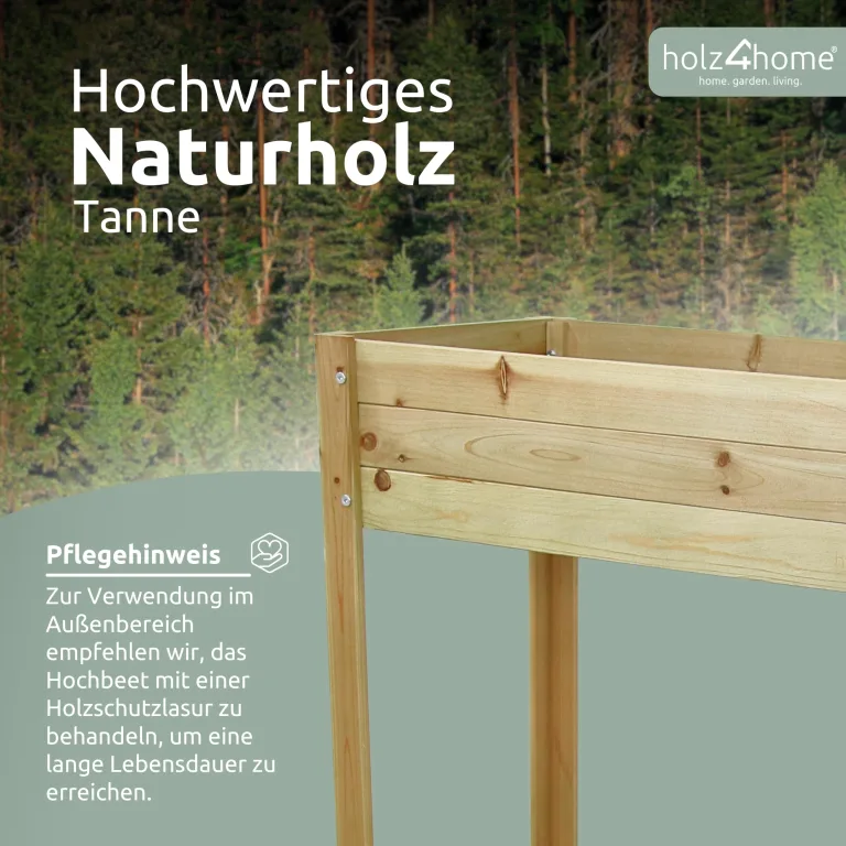 holz4home® Hochbeet inkl. Vlies-, Einlegevlies Naturholz Tanne Braun | 80x37x78 cm I Hochwertiges Tannenholz I Ideal für den kleinen Garten, Terrasse oder Balkon – Bild 3