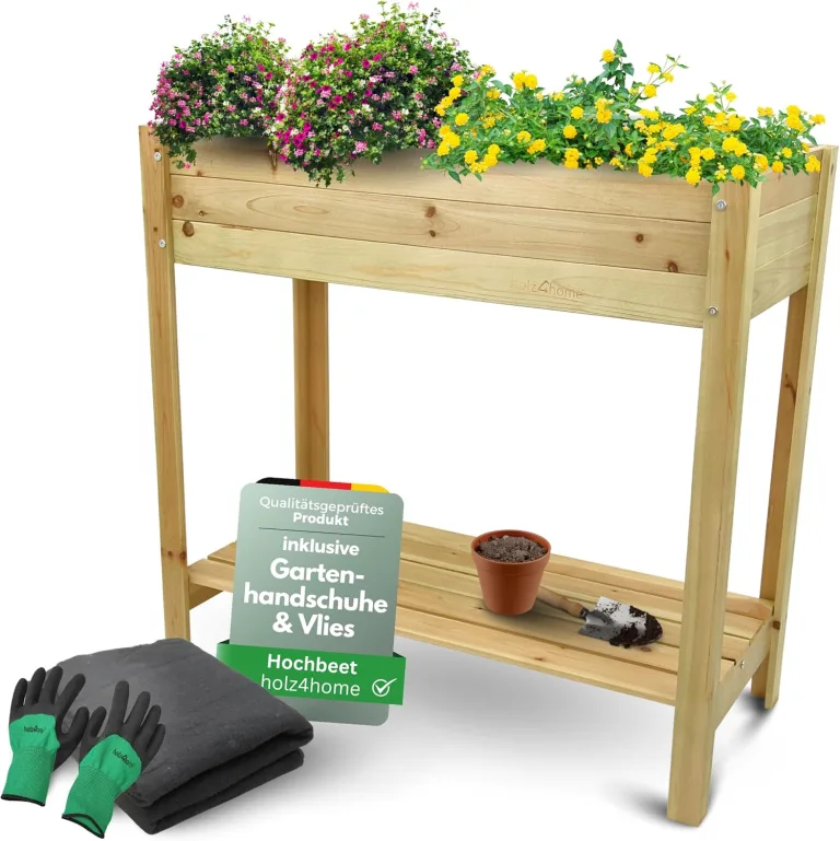 holz4home® Hochbeet inkl. Vlies-, Einlegevlies Naturholz Tanne Grauweiß | 80x37x78 cm I Hochwertiges Tannenholz I Ideal für den kleinen Garten, Terrasse oder Balkon – Bild 8