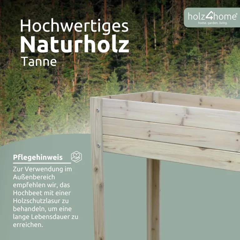 holz4home® Hochbeet inkl. Vlies-, Einlegevlies Naturholz Tanne Grauweiß | 80x37x78 cm I Hochwertiges Tannenholz I Ideal für den kleinen Garten, Terrasse oder Balkon – Bild 3