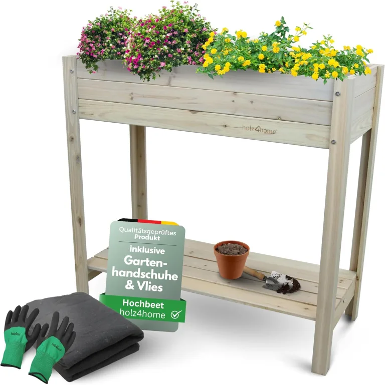 holz4home® Hochbeet inkl. Vlies-, Einlegevlies Naturholz Tanne Grauweiß | 80x37x78 cm I Hochwertiges Tannenholz I Ideal für den kleinen Garten, Terrasse oder Balkon – Bild 1