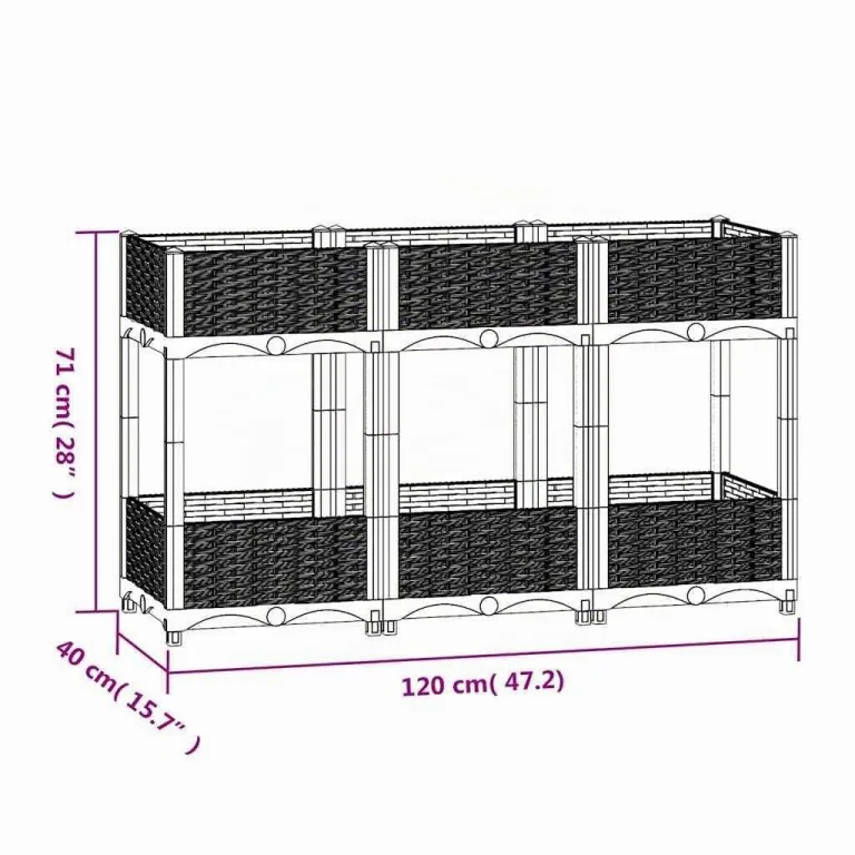 vidaXL Hochbeet Pflanzkasten Blumenkasten Gemüsebeet Pflanzbeet Blumenbeet Frühbeet Gartenbeet Pflanzkübel Blumenkübel 120x40x71cm Polypropylen – Bild 3