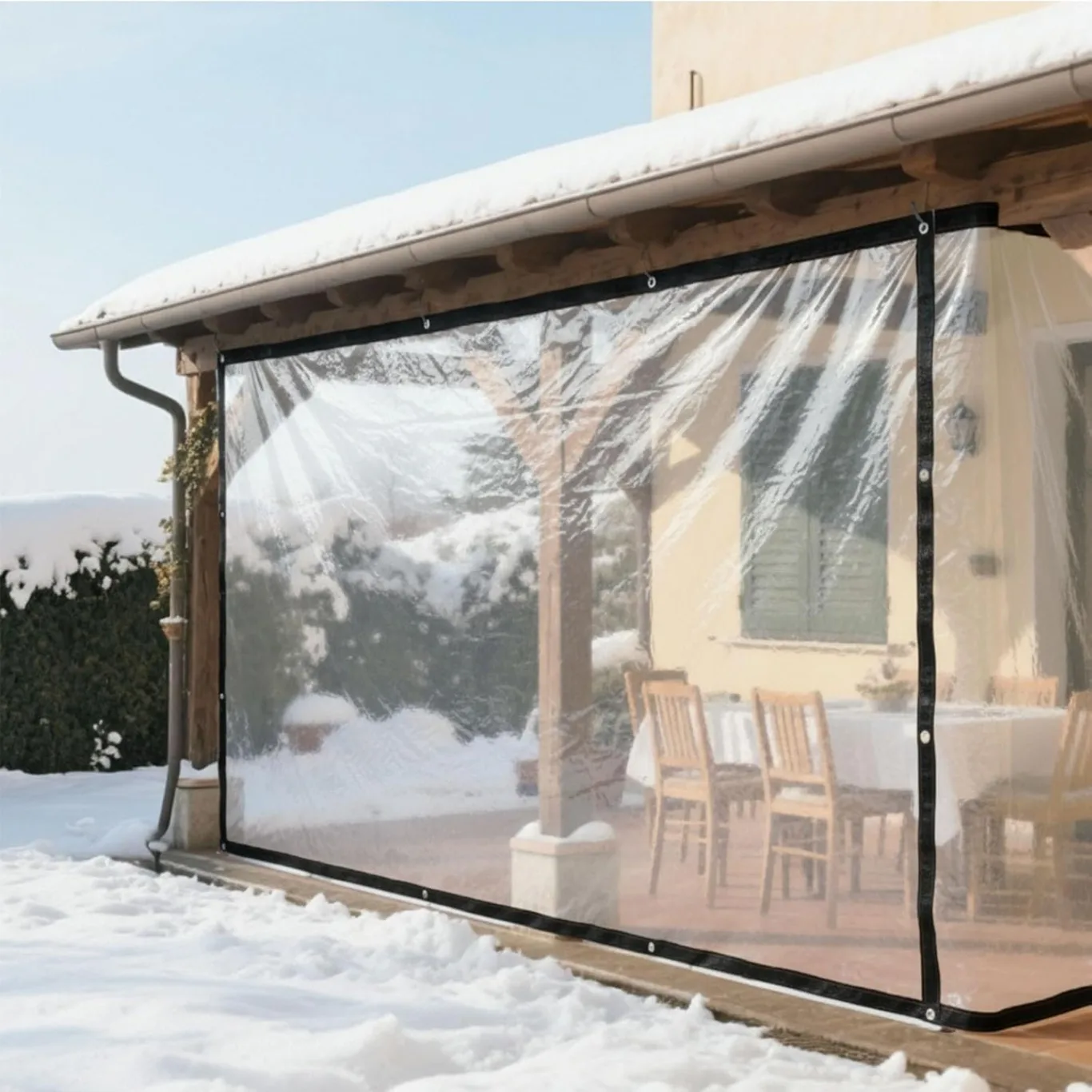 BeGrit 3M x 4M wasserdichte Transparente Plane mit Ösen Wetterfeste Plane Transparente Strapazierfähige Vordächer und Planen enthalten Spanngummi für Gartenmöbel Pflanzen Gewächshaus Pet Hutch Dach - Bild 1