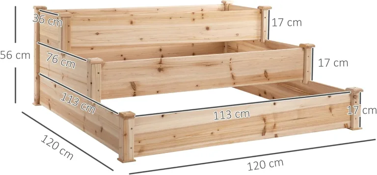 Outsunny Hochbeet 3-stufige Gartenbeet Pflanzenbeet Kräuterbeet Blumentreppe für Balkon Garten Natur Tannenholz 120 x 120 x 56 cm – Bild 7