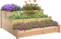 Outsunny Hochbeet 3-stufige Gartenbeet Pflanzenbeet Kräuterbeet Blumentreppe für Balkon Garten Natur Tannenholz 120 x 120 x 56 cm - Thumbnail 1