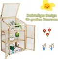 GYMAX Holz Frühbeet mit 3 Ablagen, Gewächshaus klein mit 2 Türen & Deckel, wetterfest Pflanzenbeet Aufzuchtschrank für Garten & Balkon, 60 x 45 x 100 cm, Natur - Thumbnail 2