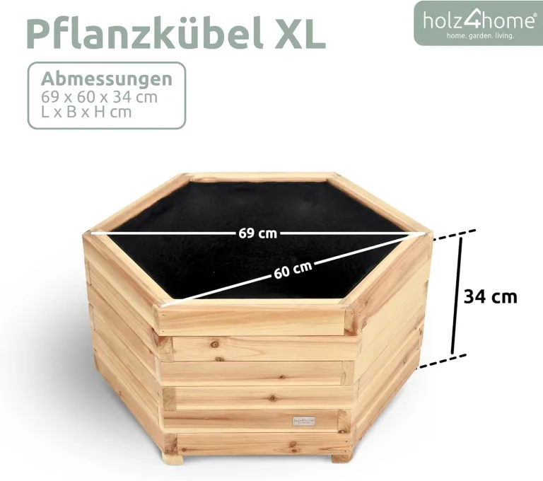 holz4home® Outdoor Pflanzkübel XL I 6-Eckig aus Tannenholz I inkl. Gartenhandschuhe & Vlies I Blumentopf Terrasse aus Holz I Pflanzkasten Pflanztopf Blumenkübel Balkon – Bild 6