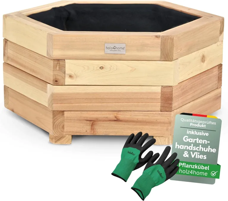 holz4home® Outdoor Pflanzkübel XL I 6-Eckig aus Tannenholz I inkl. Gartenhandschuhe & Vlies I Blumentopf Terrasse aus Holz I Pflanzkasten Pflanztopf Blumenkübel Balkon – Bild 9