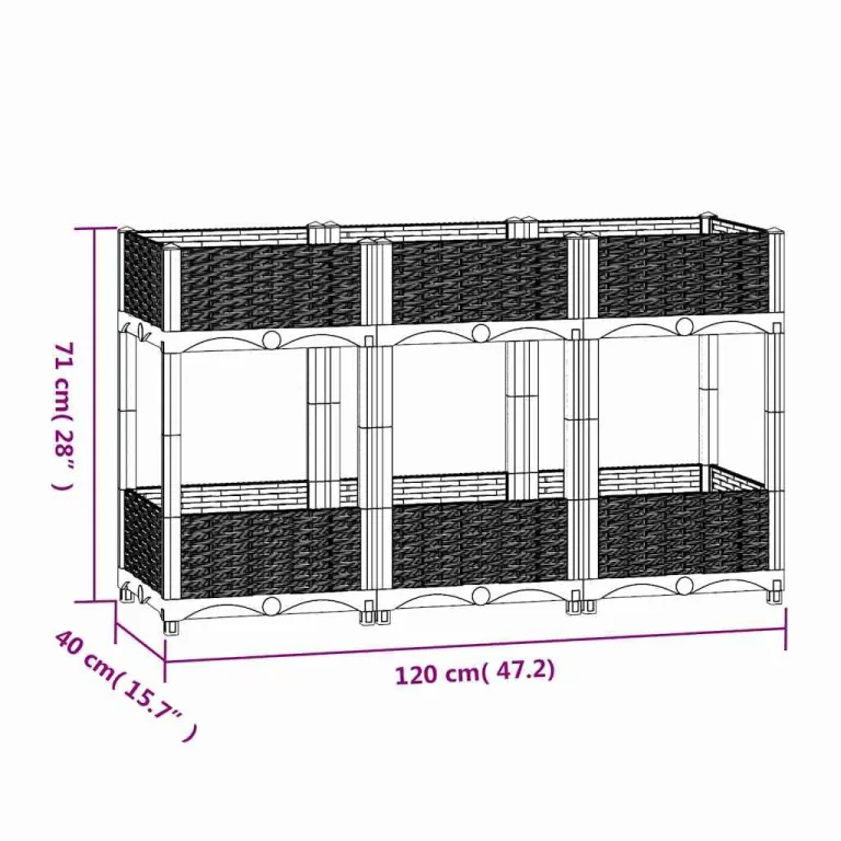 vidaXL Hochbeet Pflanzkasten Pflanzbeet Gemüsebeet Blumenbeet Blumenkasten Frühbeet Gartenbeet Blumenkübel Pflanzkübel 120x40x71cm Polypropylen – Bild 3