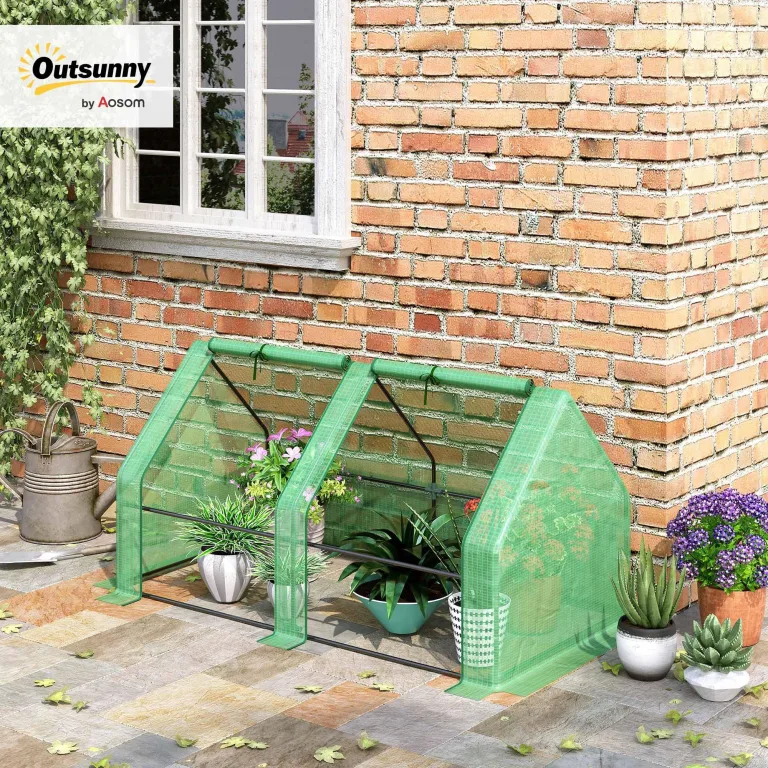 Outsunny Gewächshaus mit Reißverschlussfenster, Winterfest Foliengewächshaus aus Stahl, Treibhaus für Balkon, Garten, 180 x 90 x 90 cm, Tomatenhaus für Tomaten, Gemüse, Blumen, Grün – Bild 2