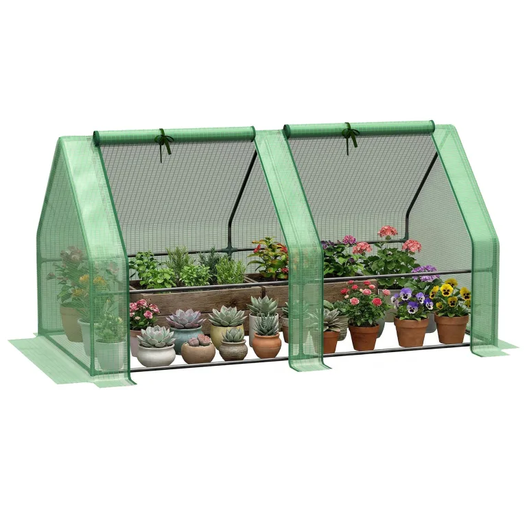 Outsunny Gewächshaus mit Reißverschlussfenster, Winterfest Foliengewächshaus aus Stahl, Treibhaus für Balkon, Garten, 180 x 90 x 90 cm, Tomatenhaus für Tomaten, Gemüse, Blumen, Grün – Bild 1