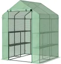 Outsunny Foliengewächshaus begehbares Gewächshaus mit 8 Regalebenen Tomatengewächshaus Treibhaus Frühbeet mit Tür Grün Stahl PE-Kunststoff 143 x 138 x 190 cm - Thumbnail 1