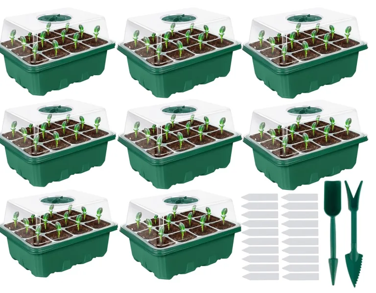 8 Stück Zimmergewächshaus Anzuchtkasten, Saatgut Starter Tray 96 Zellen Mini Gewächshaus Anzucht Set Setzling Starter Tabletts Mini-Propagator für Sämling Pflanze (Schwarz) – Bild 8