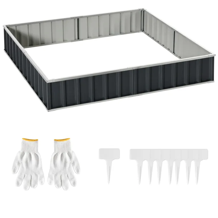 Outsunny Hochbeet aus Stahl DIY Gartenbeet mit T-Form-Pflanzenschilder Handschuhe Pflanzenbeet Kräuterbeet Blumentreppe für Balkon Garten Dunkelgrau 258 x 90 x 30 cm – Bild 1