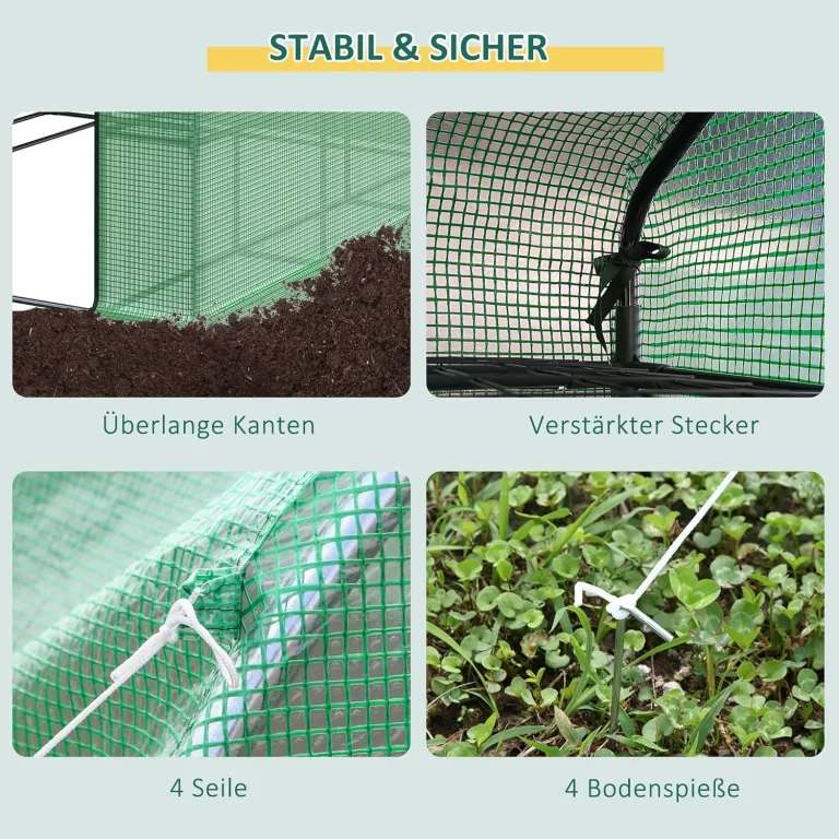 Outsunny Foliengewächshaus begehbares Gewächshaus mit 8 Regalebenen Tomatengewächshaus Treibhaus Frühbeet mit Tür Grün Stahl PE-Kunststoff 244 x 180 x 210 cm – Bild 6