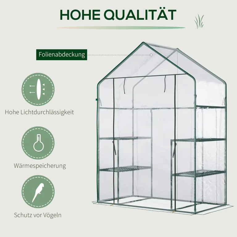 Outsunny Foliengewächshaus begehbares Gartenhäuschen Tomatengewächshaus Treibhaus Frühbeet mit 6 Regalen Transparent Stahl PVC-Kunststoff 142 x 73 x 195 cm – Bild 3