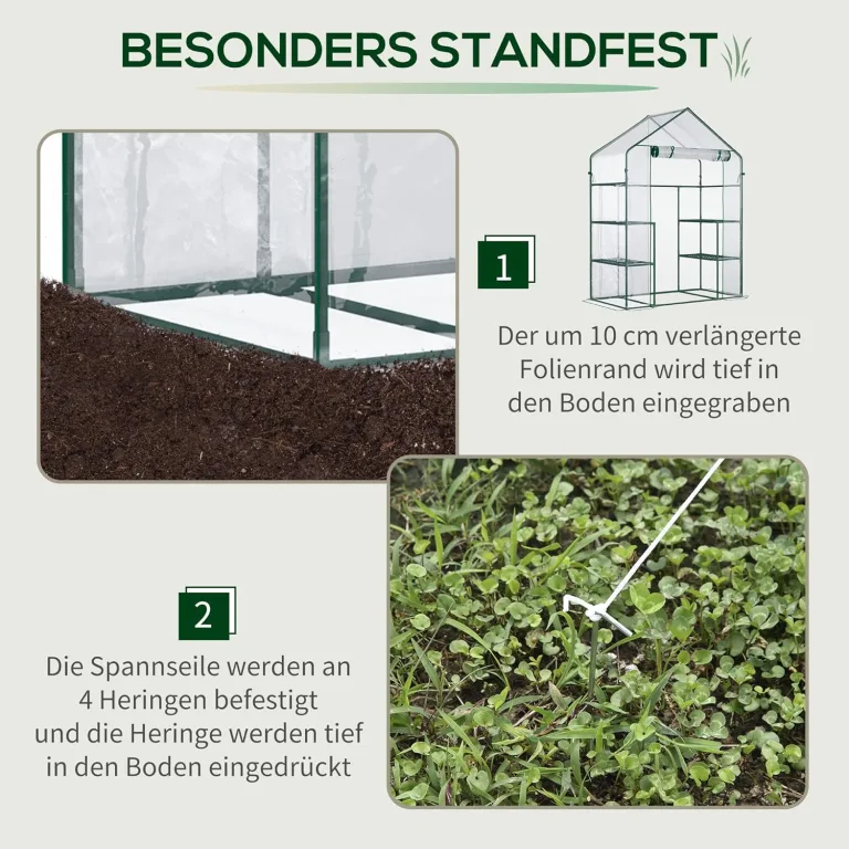 Outsunny Foliengewächshaus begehbares Gartenhäuschen Tomatengewächshaus Treibhaus Frühbeet mit 6 Regalen Transparent Stahl PVC-Kunststoff 142 x 73 x 195 cm – Bild 5