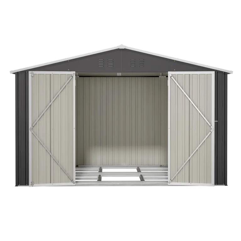 Thanaddo Gerätehaus Metall Groß Geräteschuppen 300x250x191 cm mit Fundamentrahmen, Wetterfest Gartenhaus mit Belüftungslöcher & Abschließbarer Tür, Gartenschuppen für Outdoor Garten, Schwarz – Bild 9