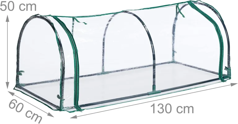 Relaxdays Foliengewächshaus, Stecksystem, aufrollbare Tür, H x B x T: 50 x 130 x 60 cm, Stahl & PVC, transparent, grün – Bild 6