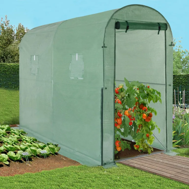 IDMarket - Hochklappbares Tomatengewächshaus 3m² grün 2 Fenster mit Moskitonetz und Reißverschlusstür – Bild 4