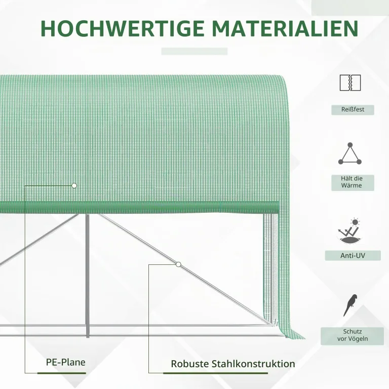 Outsunny Gartengewächshaus, 3 m², Tomatengewächshaus, Maße: 3 x 1 x 2 m (L x B x H), Tür mit Reißverschluss, aufrollbar, 2 Seiten aufrollbar, Polyethylen, hohe Dichte, Grün – Bild 3