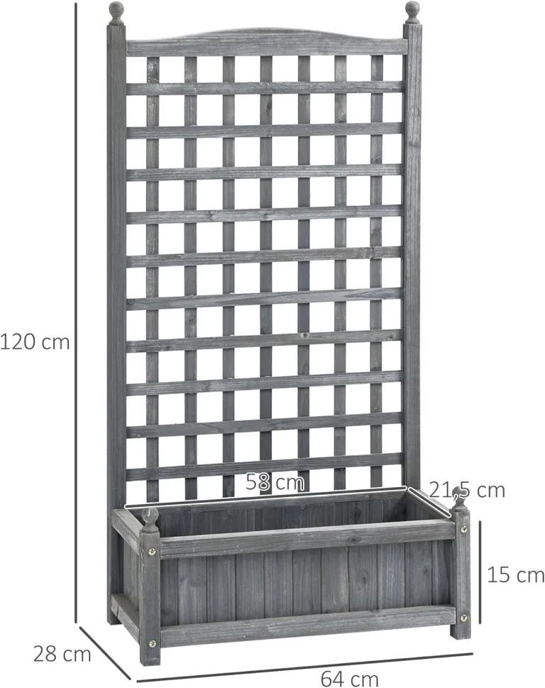 Outsunny Hochbeet Pflanzkasten mit Rankgitter Blumenkasten Rankkasten Rosenbogen mit Rankhilfe für Kletterpflanzen Garten Holz Grau 64 x 28 x 120 cm – Bild 7