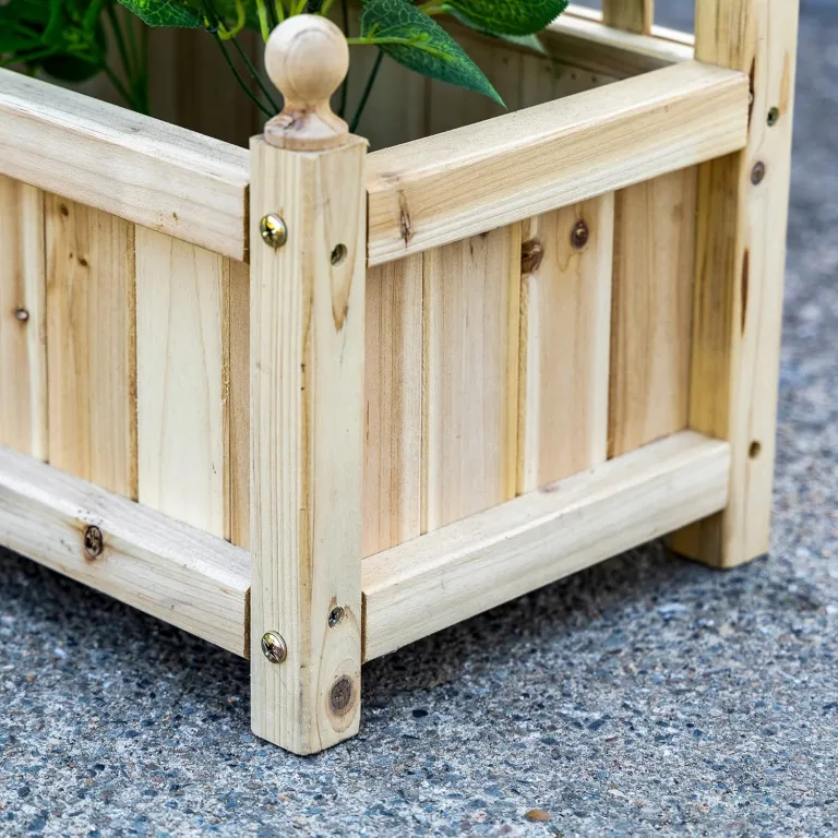 Outsunny Hochbeet Pflanzkasten mit Rankgitter Blumenkasten Rankkasten Rosenbogen mit Rankhilfe für Kletterpflanzen Garten Holz Natur 64 x 28 x 120 cm – Bild 6
