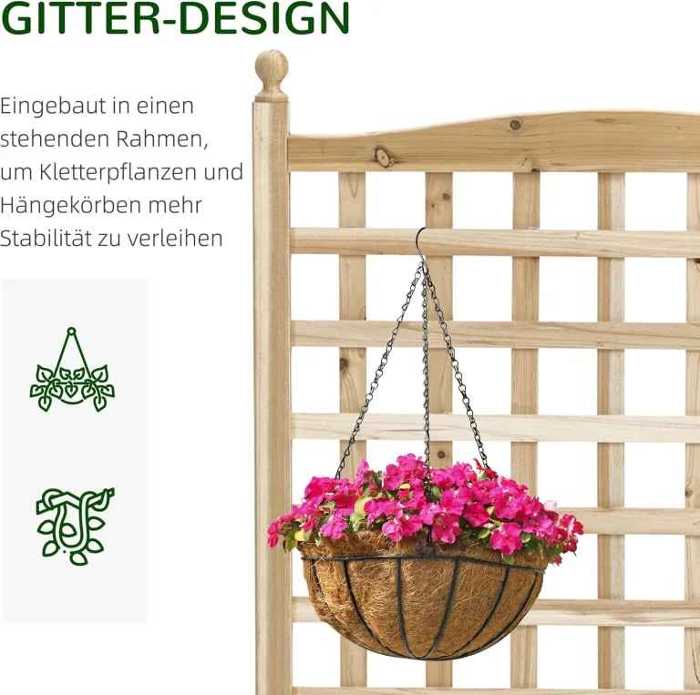 Outsunny Hochbeet Pflanzkasten mit Rankgitter Blumenkasten Rankkasten Rosenbogen mit Rankhilfe für Kletterpflanzen Garten Holz Natur 64 x 28 x 120 cm – Bild 3