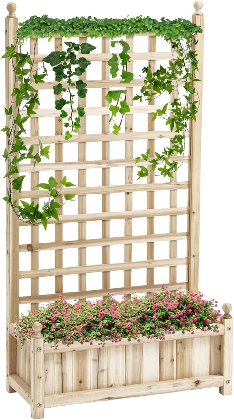 Outsunny Hochbeet Pflanzkasten mit Rankgitter Blumenkasten Rankkasten Rosenbogen mit Rankhilfe für Kletterpflanzen Garten Holz Natur 64 x 28 x 120 cm – Bild 1