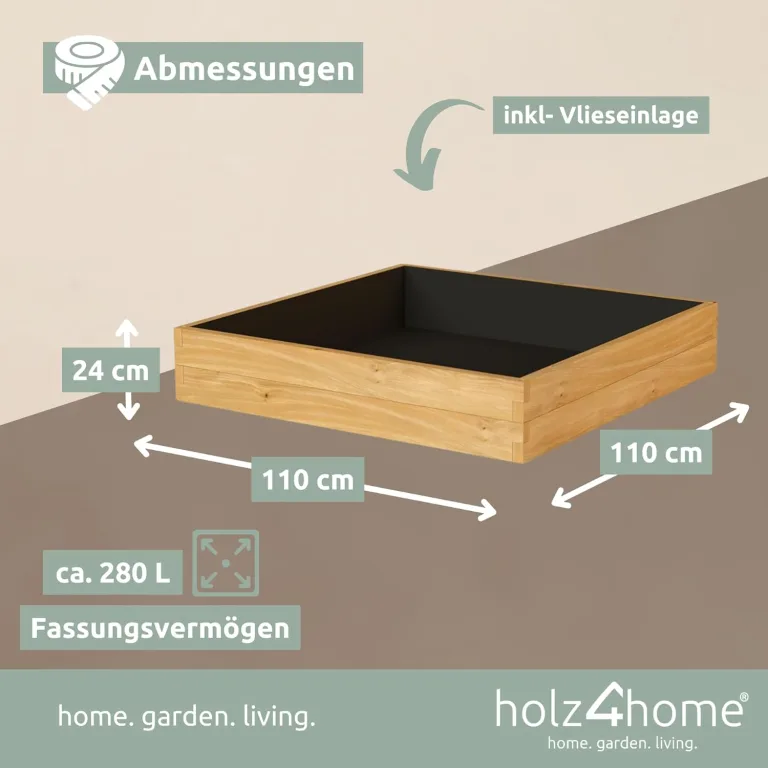 holz4home® Hochbeet aus Kieferholz I 110x110x24 cm I Beetrahmen Holz I Gartenbeet zum Anbau von Gemüse & Blumen I Blumenbeet Holz Gemüseanbau – Bild 5