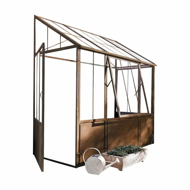 Loberon Gewächshaus Essone, mit Großem Fenster & Seitentüren, Wetterfest & Frostresistent, Authentisches Antik-Design, Gartenzubehör, Outdoor, Eisen, Acrylglas, antikbraun – Bild 1