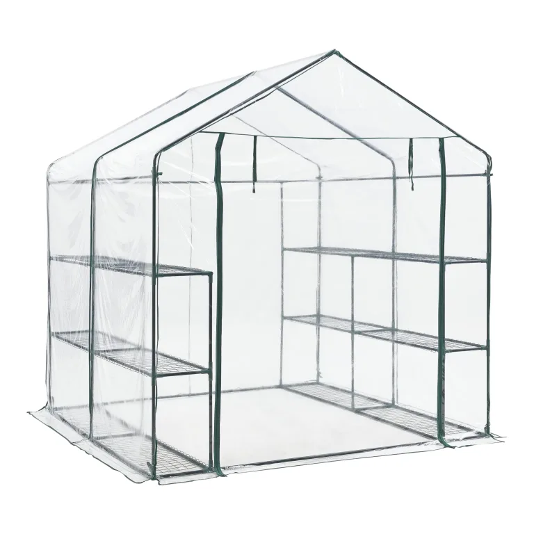 [en.casa] Gewächshaus Grünau mit Ablagen 200 x 200 x 220 cm Foliengewächshaus mit aufrollbarer Tür Pflanzhaus Treibhaus Stahlrahmen Transparent – Bild 3