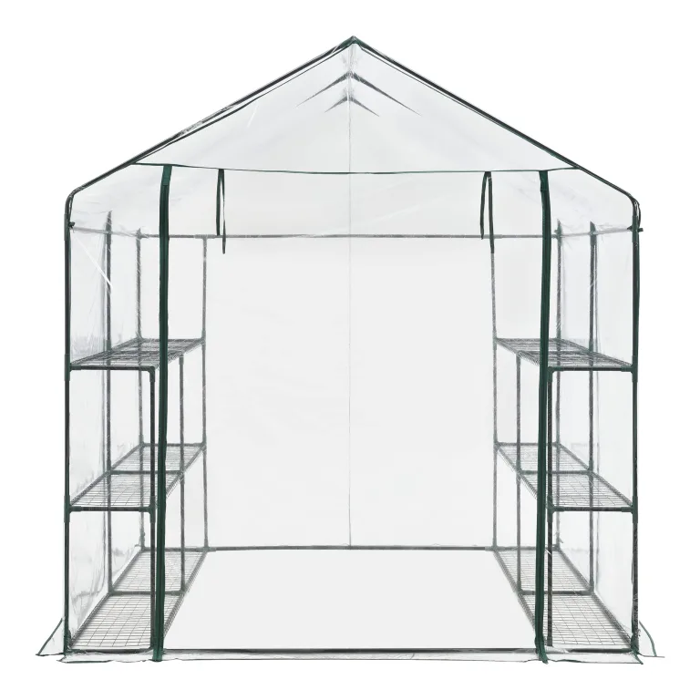 [en.casa] Gewächshaus Grünau mit Ablagen 200 x 200 x 220 cm Foliengewächshaus mit aufrollbarer Tür Pflanzhaus Treibhaus Stahlrahmen Transparent – Bild 5