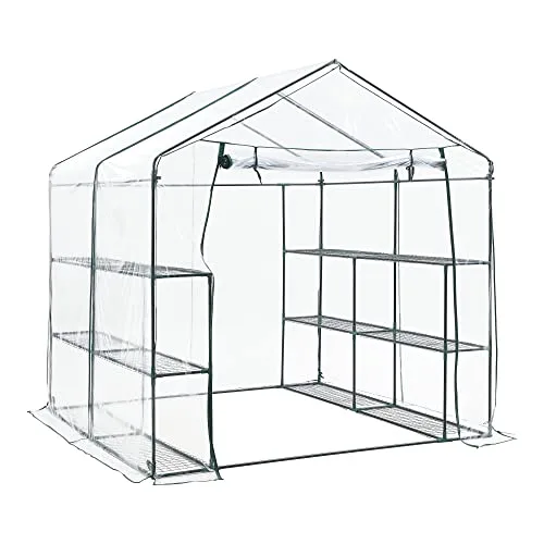 [en.casa] Gewächshaus Grünau mit Ablagen 200 x 200 x 220 cm Foliengewächshaus mit aufrollbarer Tür Pflanzhaus Treibhaus Stahlrahmen Transparent – Bild 8