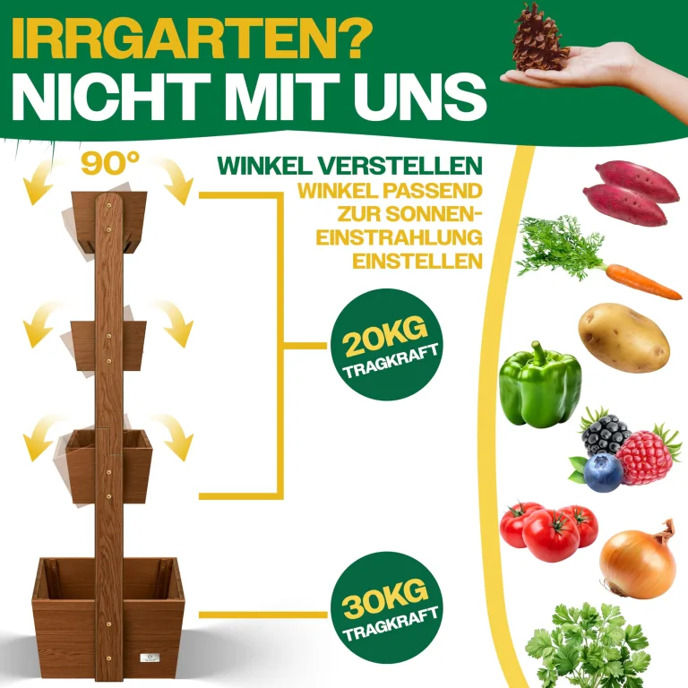 KESSER® Hochbeet mit 4 Etagen Premium Blumenkasten Blumentreppe Pflanztreppe Gemüsebeet Kräuterbeet Pflanzkübel Frühbeet Blumenbeet Pflanzkasten mit Gartenvlies - Beet inkl. Schaufelset, Braun – Bild 3