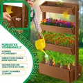 KESSER® Hochbeet mit 4 Etagen Premium Blumenkasten Blumentreppe Pflanztreppe Gemüsebeet Kräuterbeet Pflanzkübel Frühbeet Blumenbeet Pflanzkasten mit Gartenvlies - Beet inkl. Schaufelset, Braun - Thumbnail 6