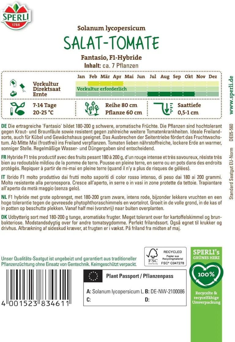 Sperli Salat-Tomatensamen Fantasio, F1 83461 - resistente Sorte - ertragreich - widerstandsfähig - für Gewächshaus - Samen Gemüse, Gemüse Pflanzen – Bild 2
