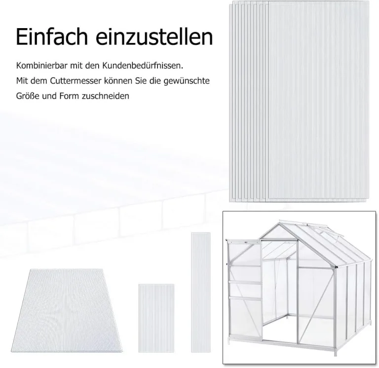 LARS360 14 Stück Polycarbonat Hohlkammerstegplatten Ersatzplatten 1210x605x4mm ca. 10,25 m² Doppelstegplatte Stoßsicheren und UV-Beständigen für Gewächshaus Gartenbau Carports – Bild 5