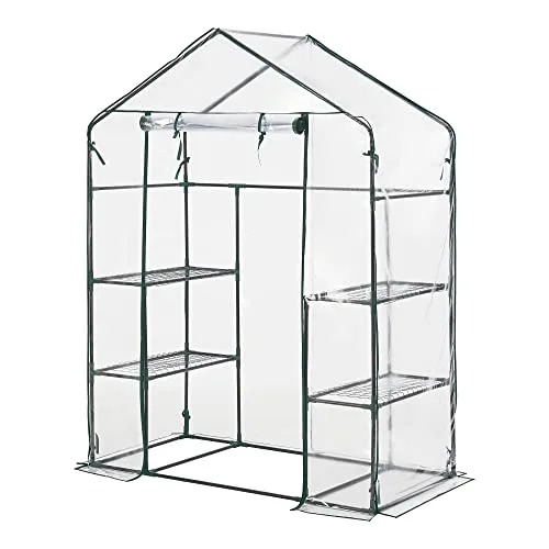 [en.casa] Gewächshaus Hoorn Tomatengewächshaus 140 x 73 x 195 cm Foliengewächshaus mit Ablagen Satteldach Treibhaus mit aufrollbarer Tür Stahlrahmen Transparent – Bild 8