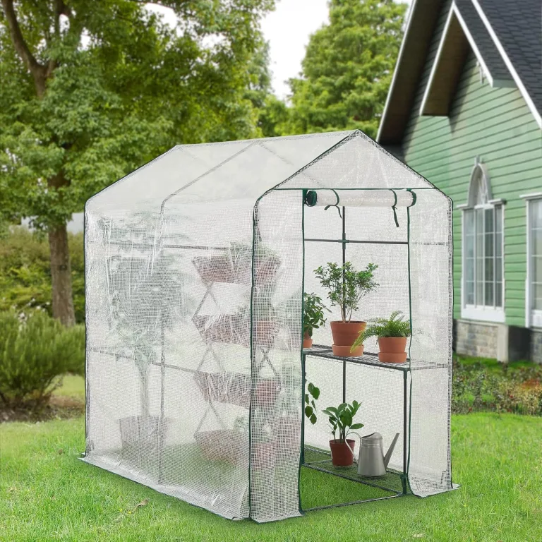 Gewächshaus Oosterhout mit Ablagen 120x186x190cm Foliengewächshaus Pflanzhaus Treibhaus Stahlrahmen Transparent – Bild 2