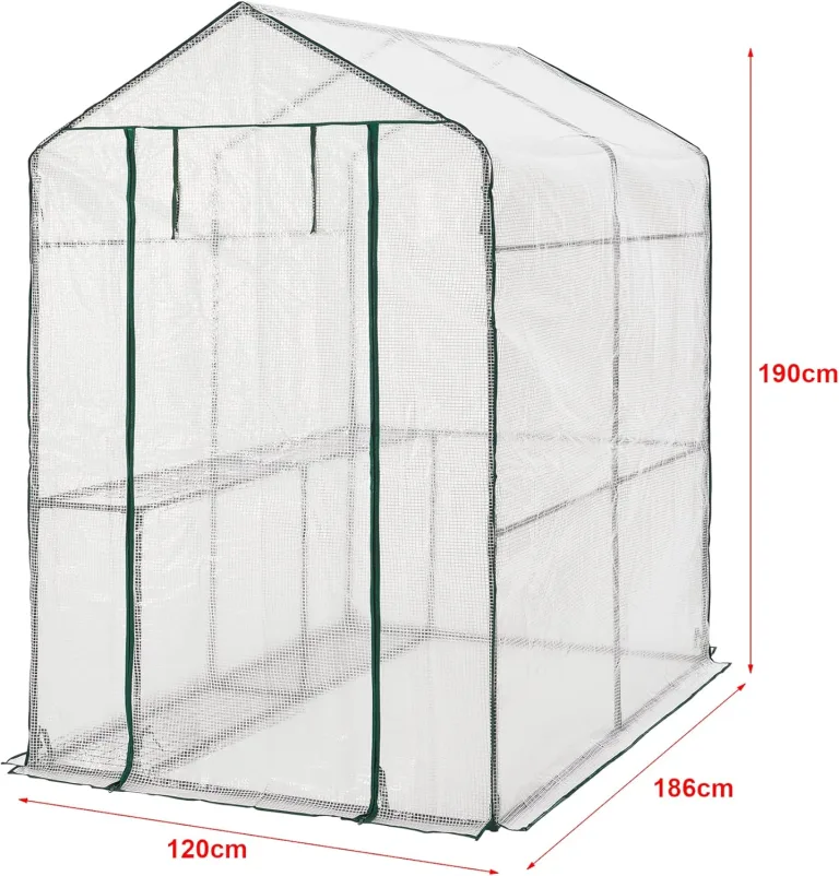 Gewächshaus Oosterhout mit Ablagen 120x186x190cm Foliengewächshaus Pflanzhaus Treibhaus Stahlrahmen Transparent – Bild 3