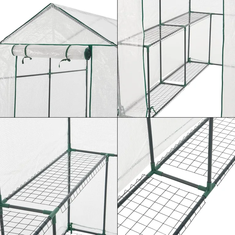 Gewächshaus Oosterhout mit Ablagen 120x186x190cm Foliengewächshaus Pflanzhaus Treibhaus Stahlrahmen Transparent – Bild 6